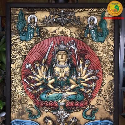 Tranh Thangka Kiểu cổ 3D Chuẩn Đề Phật Mẫu A - Hết hàng